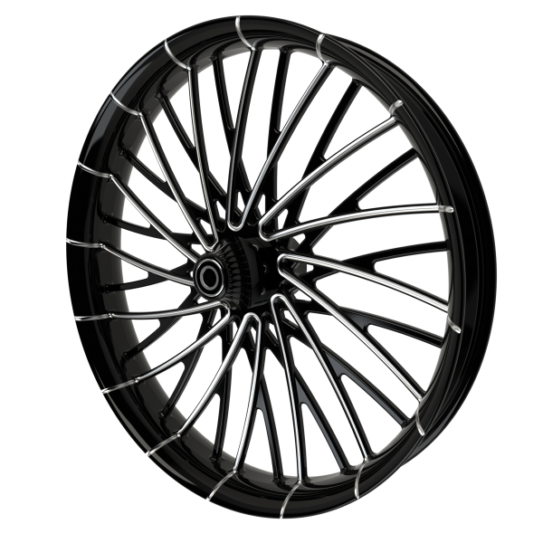 Dirty Spoke custom motorcycle wheel in black double cut