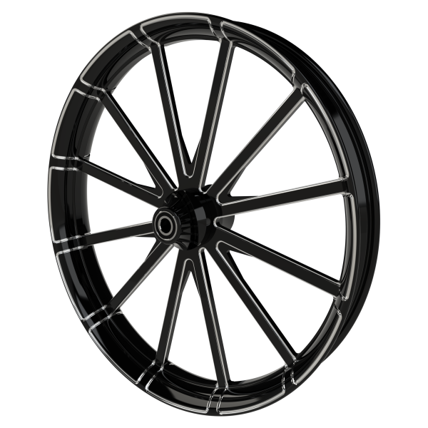 Centerfold custom motorycycle wheel in black contrasting cut