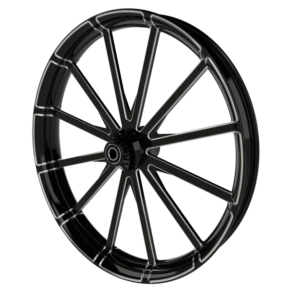 Centerfold custom motorycycle wheel in black contrasting cut