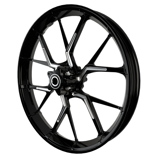 PS-2 custom motorycycle wheel in black contrasting cut
