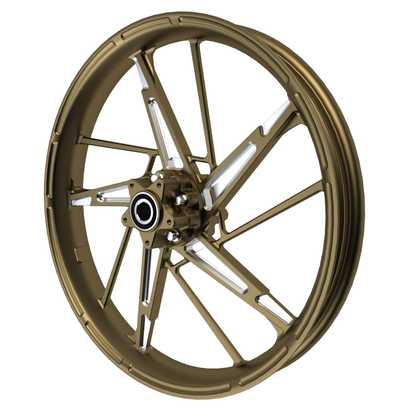 PS-8 custom motorycycle wheel in bronze contrasting cut