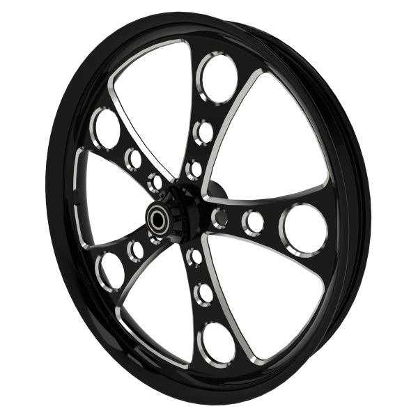 Simply Sinister custom motorycycle wheel in black contrasting cut
