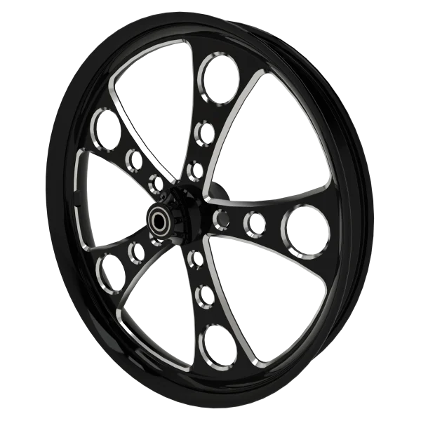 Simply Sinister custom motorycycle wheel in black contrasting cut