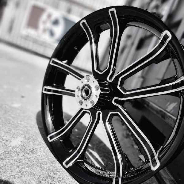 Black Double Cut 3D Syndicate Motorcycle Wheel gallery image 3 1200 x 1200