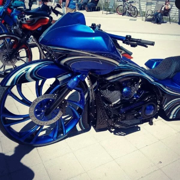 Custom Painted 3D V Arm Harley Road Glide Bagger Motorcycle Wheel gallery image 1 1200 x 1200
