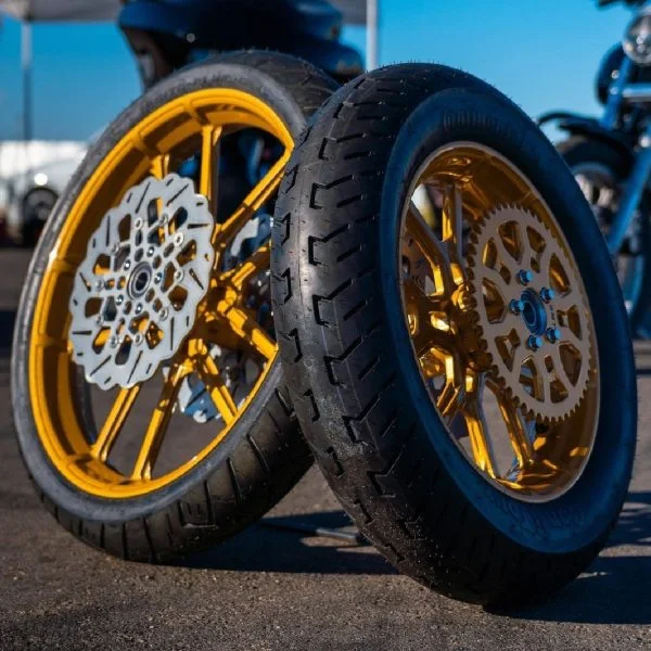 Gold PS3 Harley Road Glide Performance Bagger Motorcycle Wheel gallery image 8 1200 x 1200
