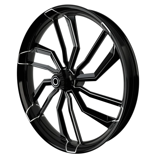 D6 custom motorcycle wheel in black contrast cut
