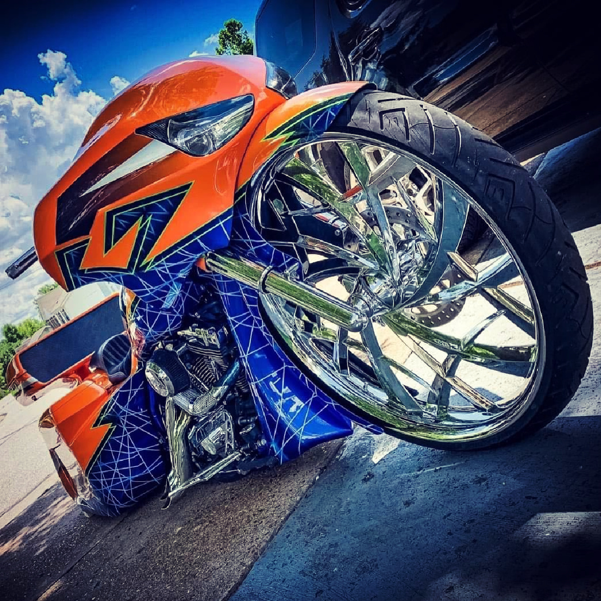 Harley-Davidson custom Road Glide bagger motorcycle with SMT Astro 34" big wheel