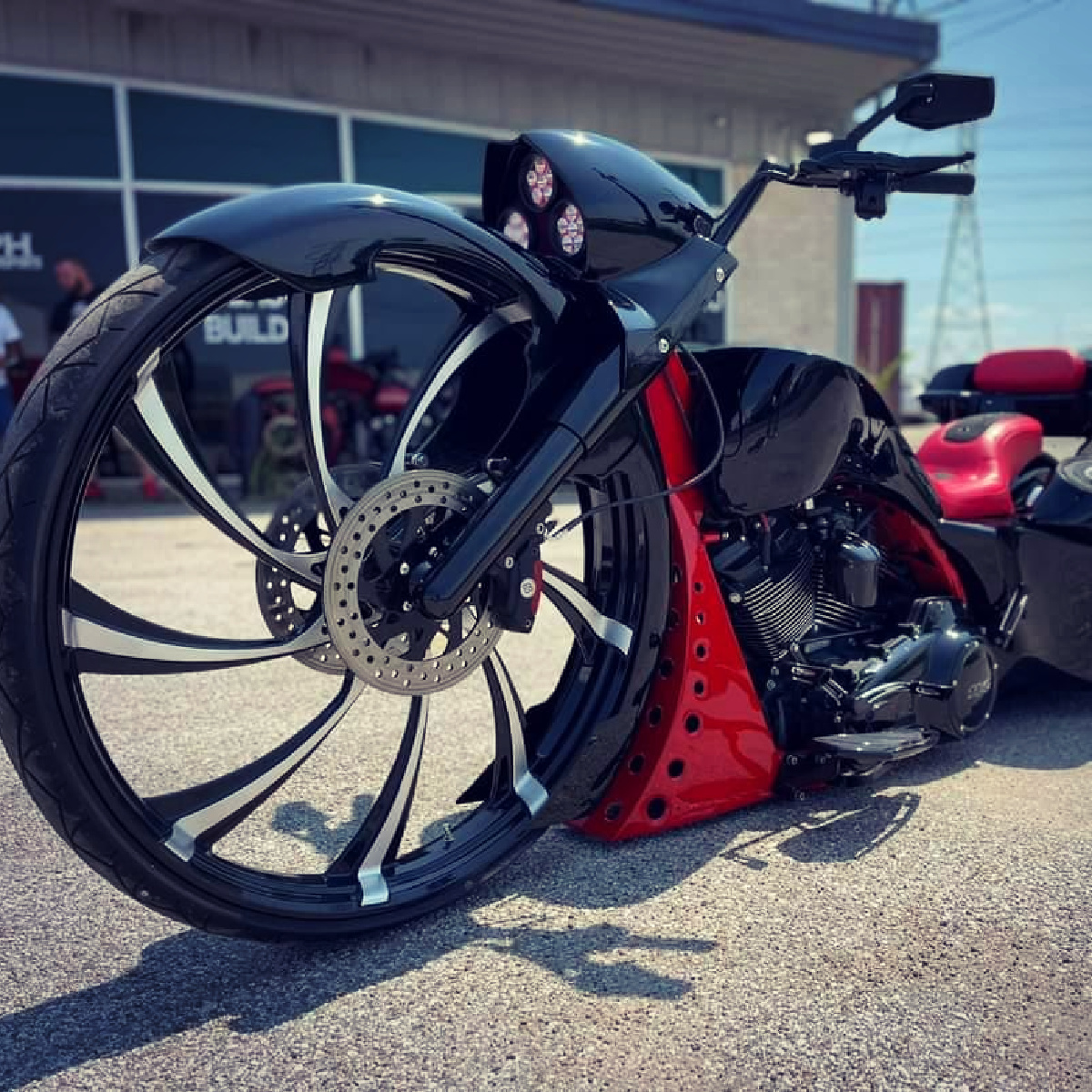 Harley-Davidson Road King bagger motorcycle with SMT XR9 34" big wheel