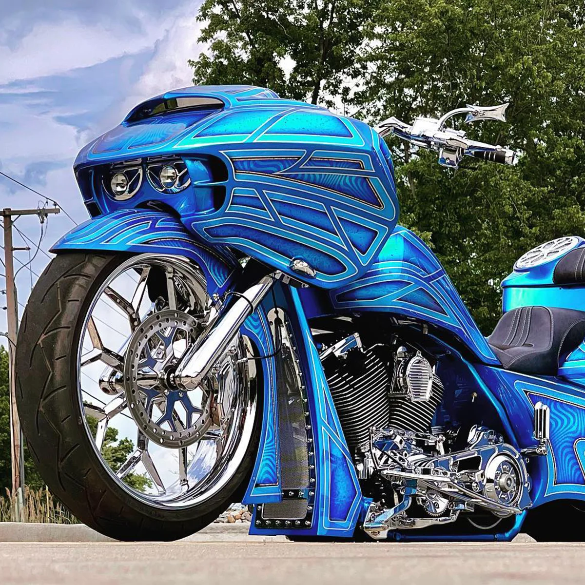 Harley Davidson Road Glide bagger motorcycle with our Bulldog Deception fat tires