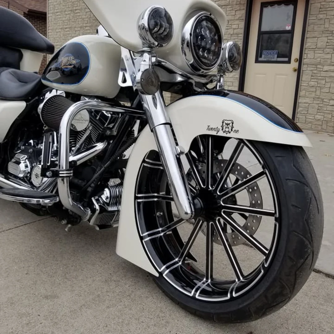 Centerfold custom motorcycle wheel on a Harley Ultra Glide