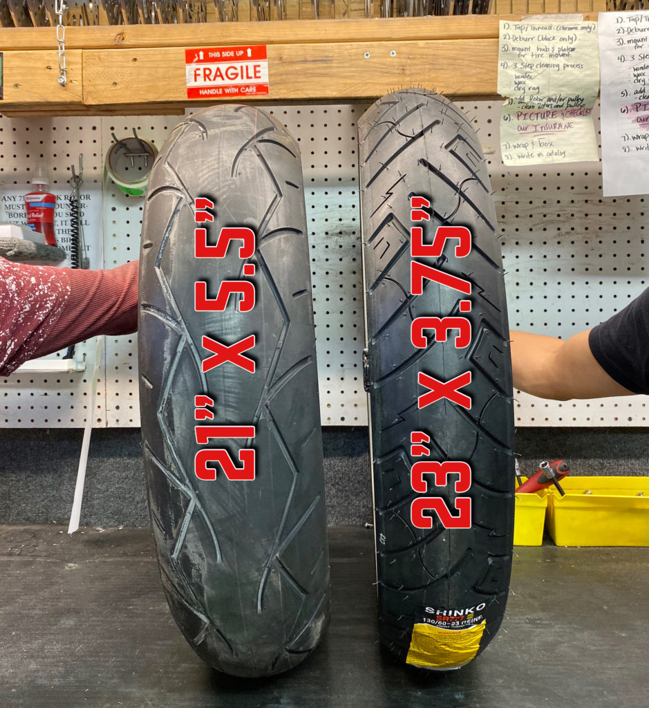 21" x 5.5" fat tire compared to 23" x 3.75" skinny tire