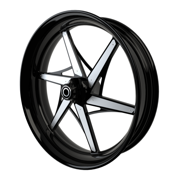 Gt6sixer custom motorcycle wheel in black with raw silver inserts