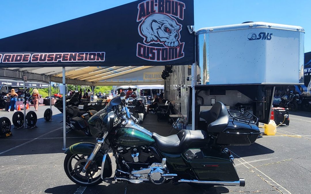 All-Bout Customz event booth offering on-site touring bike upgrades and SMT fat tire kit installations